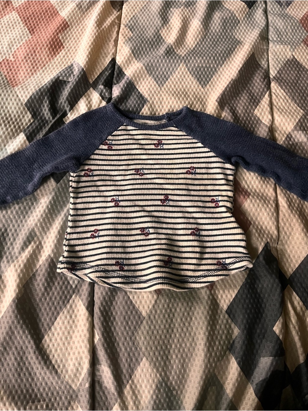 Old Navy Navy Raglan Long Sleeve Tee with White Striped Body and Red Accents